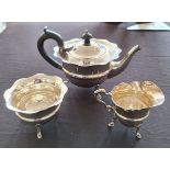 A hallmarked silver batchelors tea set, comprising a teapot, sugar bowl and milk jug, weight