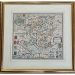 A framed and glazed map of Hampshire by Christopher Saxton and P Lea, 41cm x 45cm. IMPORTANT: Online