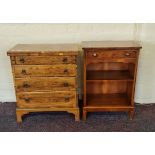 A reproduction four drawer chest with fold over top, together with a single drawer small bookcase.