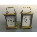 Two carriage clocks, one Woodford, one A. J. Biddle Bristol, both heights 12cm. IMPORTANT: Online