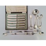 A collection of hallmarked silver to include spoons, ladles, forks, approx. total weight 285gms, and