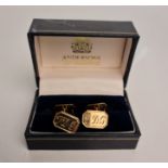 A pair of hallmarked 9ct yellow gold cufflinks, engraved with initials, weight approx. 5g.