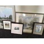 17 various framed prints, etchings, drawings, etc. IMPORTANT: Online viewing and bidding only.