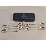 Eight Mappin & Webb hallmarked silver coffee spoons in box, approx. total weight 152g. IMPORTANT: