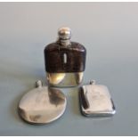 Three various hip flasks, one with alligator skin wrap. IMPORTANT: Online viewing and bidding