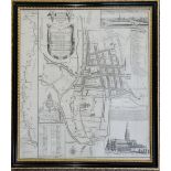 A framed and glazed map of the city of Salisbury surveyed by William Naifh printed 1751. 60cm x