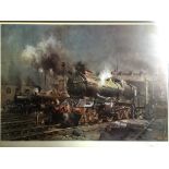 TERENCE CUNEO. Framed, signed in pencil and dated 1978 print, 6022 King Edward VII steam train in