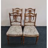 Set of four Edwardian rosewood dining chairs with inlay design. IMPORTANT: Online viewing and