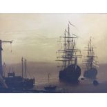 LES SPENCE (JASON). Framed, signed Jason bottom left, oil on canvas, two ships leaving harbour at