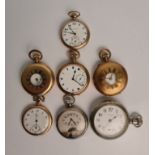 Six top wind pocket watches, various makes, Swiss, American, lever set hands. IMPORTANT: Online