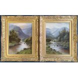 H. K. FOSTER. Framed, signed, two oil on canvas, river scenes with mountains to background, both