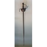 A 17th century Spanish rapier with pierce cup guard, twisted quillon, marked to blade, approx.