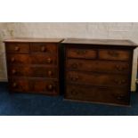 A mahogany Georgian chest on chest, top only, with a Victorian chest of drawers, three long and
