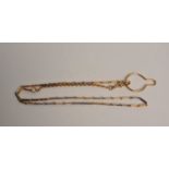 A rectangular link watch chain, with button link, stamped 18ct & PT, approx. length 48cms, approx.