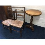 A Victorian towel rail, with an oak single twist column round top table and two chairs. IMPORTANT: