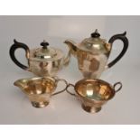 A silver Art Deco tea set, comprising a teapot, coffee pot, milk jug and sugar bowl, hallmarked