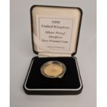 A 1998 United Kingdom Silver Proof Piedfort Two-Pound Coin in box. IMPORTANT: Online viewing and