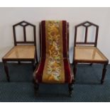 A Victorian nursing chair with an Edwardian dining chair and two other chairs. IMPORTANT: Online