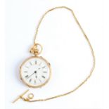 A Victorian 18ct yellow gold open face crown wind pocket watch, the white enamel dial having