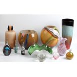 A selection of various glass to include five vases, two William Mason, one Verano, with one bowl,