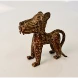 An African tribal art Benin bronze figure of a leopard, approx. height 14.5cm. IMPORTANT: Online