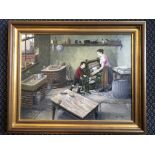 TOM DODSON. Framed, signed oil on canvas, domestic interior with woman and child doing laundry,