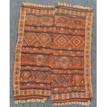 A Kilim rug in two parts, 153cm x 199cm, one part longer than the other. IMPORTANT: Online viewing