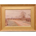 MARY MCNICOLL WROE. Framed, signed and dated 1907 watercolour on paper, country lane surrounded by