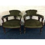 A pair of Edwardian green upholstered tub chairs. IMPORTANT: Online viewing and bidding only.