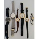 A collection of six wrist watches, to include the names Skagen, Sabre, Quartier etc. IMPORTANT: