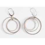 A pair of diamond set triple hoop drop earrings, two hoops set with eight-cut diamonds to entire