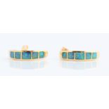 A pair of hallmarked 18ct yellow gold opal panel half hoop earrings, weight approx. 4.5g. IMPORTANT: