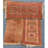 Three rugs, one Afghan prayer mat depicting three temples. IMPORTANT: Online viewing and bidding