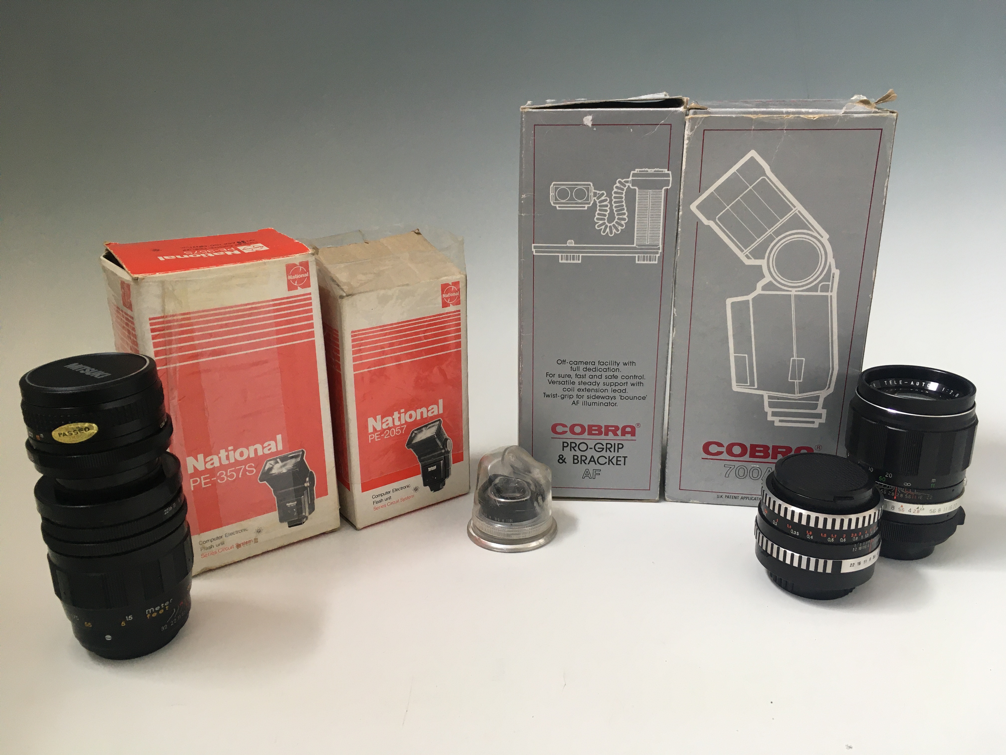 Camera equipment to include National PE-2507 and PE-357S flash units together with Cobra 700AF flash