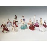 Four Coalport and thirteen Royal Doulton miniature figures including Twelve Days of Christmas,
