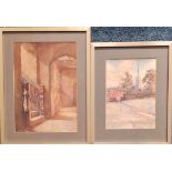 MARY MCNICOLL WROE. Two framed, signed watercolour on paper, interior with staircase, 34.5cm x 24cm,