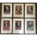 RALPH SALLON. Twelve framed prints depicting various judges, including Lord Upjohn, Justice Sachs,
