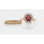 A hallmarked 9ct yellow gold garnet and colourless cubic zirconia cluster ring, ring size P½,
