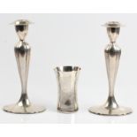 A white metal engraved beaker, approx. height 12cm, approx. weight 184g, together with a pair of