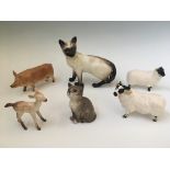 Five Beswick animal figures and one Royal Doulton pig. IMPORTANT: Online viewing and bidding only.