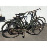 Two Raleigh pre war bicycles, one painted green, one painted black. IMPORTANT: Online viewing and