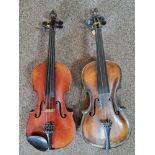 Two violins, one Stradivarius copy, one German, no cases. IMPORTANT: Online viewing and bidding