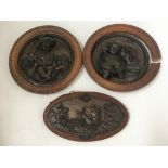 Two bronze wall plaques by E. W. Wyon, with one similar Grecian style bronze plaque. IMPORTANT: