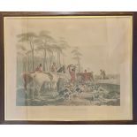 Framed fox hunting print, titled ‘The Death’, painted by J. F. Herring Snr, engraved by J. Mackrell,