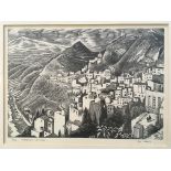 GUY MALET. Framed, signed in pencil, titled ‘Taormina & Mount Etna’, limited edition 3/50 line