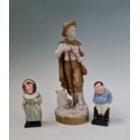 A Royal Dux Shepherd and dog figure group, with two Royal Doulton Dickens characters. IMPORTANT: