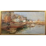 ARTHUR NETHERWOOD. Framed, signed, watercolour on board, Brixham Harbour with houses to