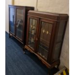 Two oak glazed front display cabinets, one lead glazed. IMPORTANT: Online viewing and bidding