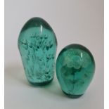 Two Victorian sulphide dumps, one with floral design, approx. height 8.5cm, one with bubbles design,