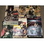 Six vintage motorbike posters to include Triumph and BSA. IMPORTANT: Online viewing and bidding